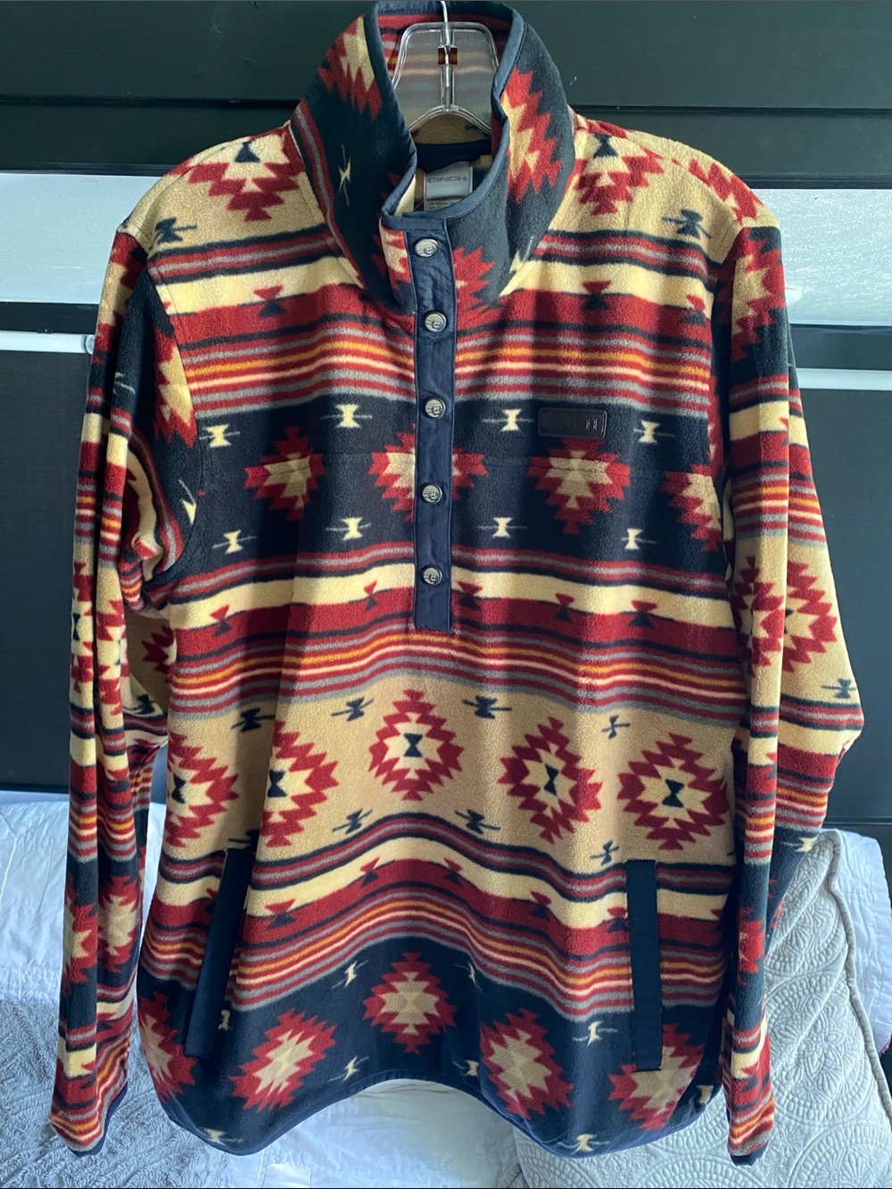 Cinch Men's Aztec Pullover Fleece - Red, Black & Cream